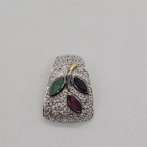 sterling silver slider pendant with gemstone leaves emerald ruby